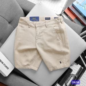 Short linen Polo màu vàng nâu