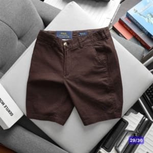 Short linen Polo màu nâu đất