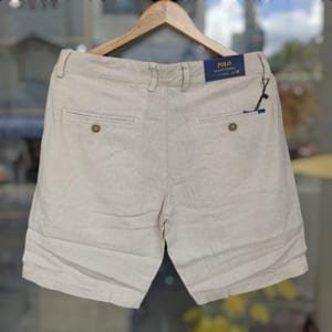 Quần short đũi linen polo kem đậm