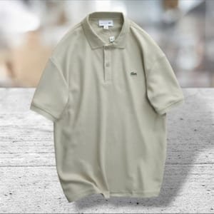 Áo thun lacoste pique xanh kem
