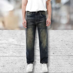Quần jean Jacobs Cole xanh wash rêu ống suông không co giãn